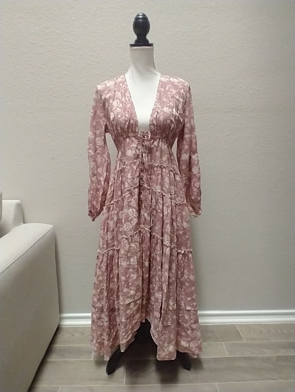 Free People Pappiet Boho Pink Floral Tiered  Dress